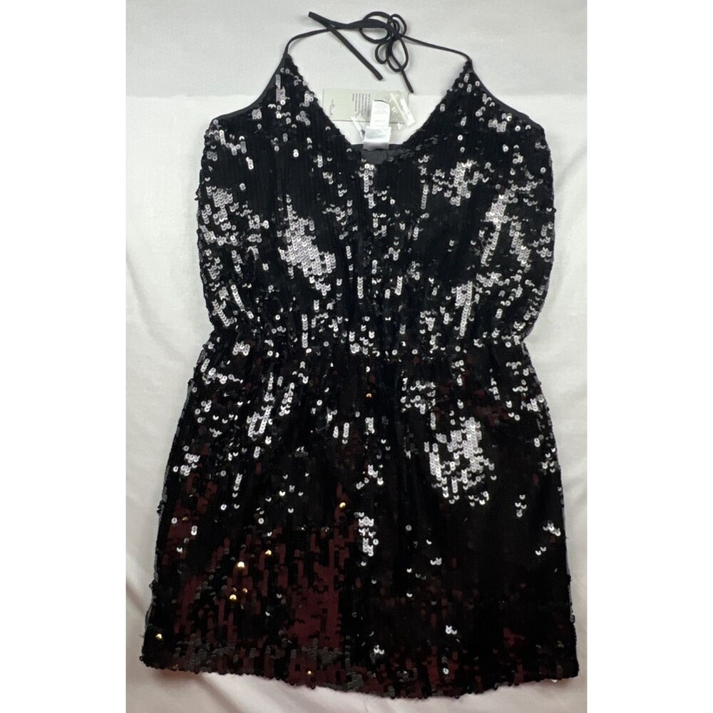 Gudi Black Sequin Halter Neck Dress Large NWT
